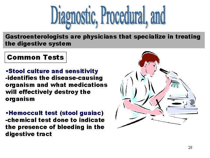 Diagnostic, Procedural and Gastroenterologists are physicians Terms that specialize in treating Laboratory the digestive