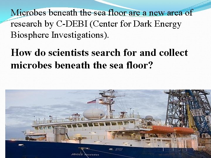 Microbes beneath the sea floor are a new area of research by C-DEBI (Center