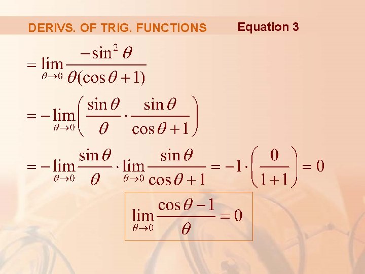 DERIVS. OF TRIG. FUNCTIONS Equation 3 