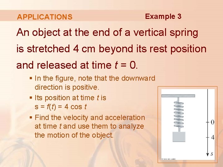 APPLICATIONS Example 3 An object at the end of a vertical spring is stretched