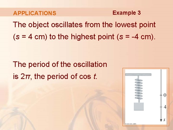 APPLICATIONS Example 3 The object oscillates from the lowest point (s = 4 cm)