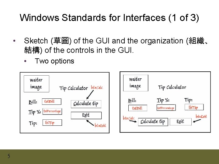 Windows Standards for Interfaces (1 of 3) • Sketch (草圖) of the GUI and Windows Standards for Interfaces (1 of 3) • Sketch (草圖) of the GUI and