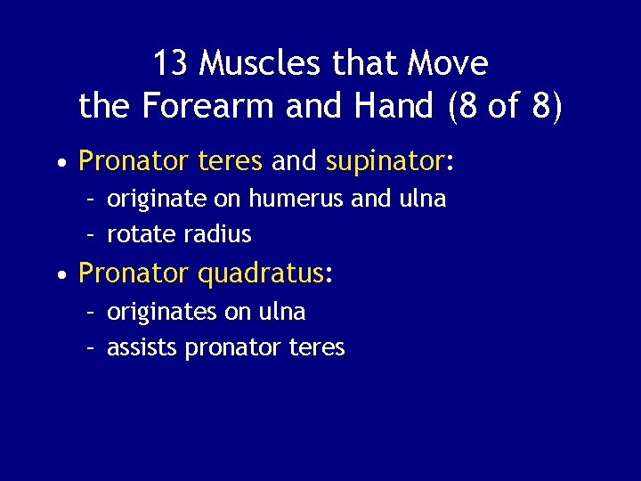13 Muscles that Move the Forearm and Hand (8 of 8) • Pronator teres