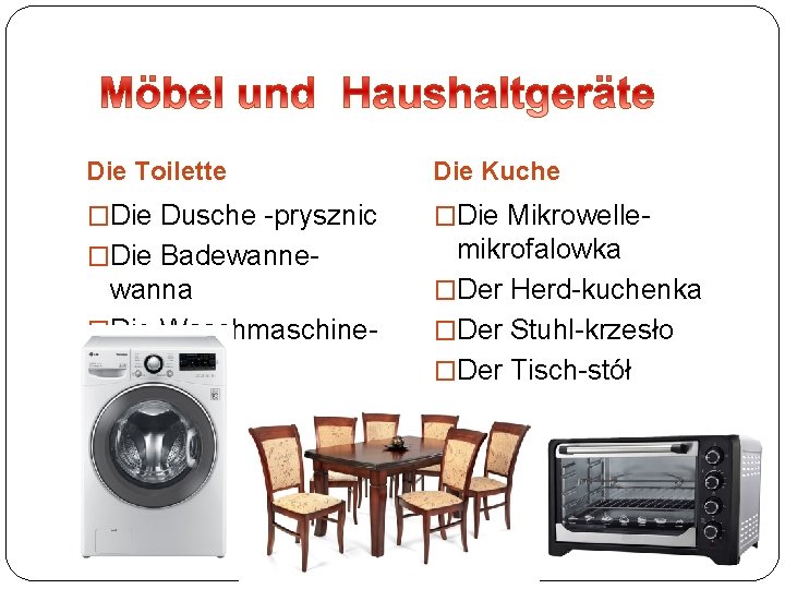 Die Toilette Die Kuche �Die Dusche -prysznic �Die Mikrowelle- �Die Badewanne- mikrofalowka �Der Herd-kuchenka Die Toilette Die Kuche �Die Dusche -prysznic �Die Mikrowelle- �Die Badewanne- mikrofalowka �Der Herd-kuchenka