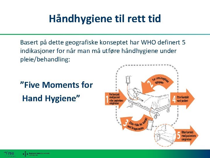 Håndhygiene til rett tid Basert på dette geografiske konseptet har WHO definert 5 indikasjoner