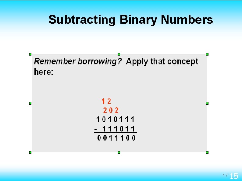Subtracting Binary Numbers 17 15 