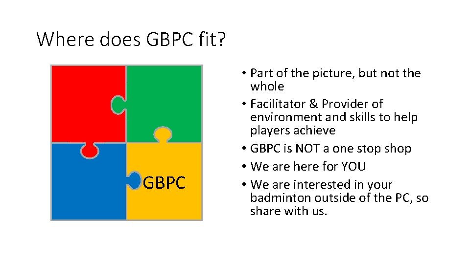 Where does GBPC fit? GBPC • Part of the picture, but not the whole