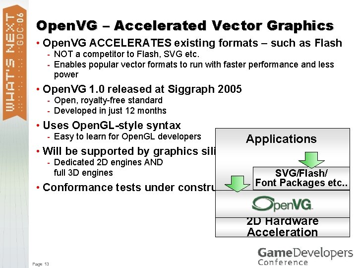 Open. VG – Accelerated Vector Graphics • Open. VG ACCELERATES existing formats – such