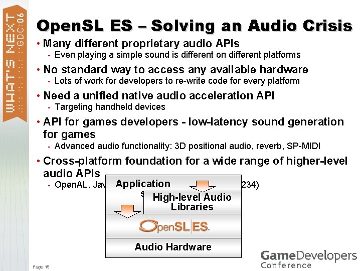 Open. SL ES – Solving an Audio Crisis • Many different proprietary audio APIs