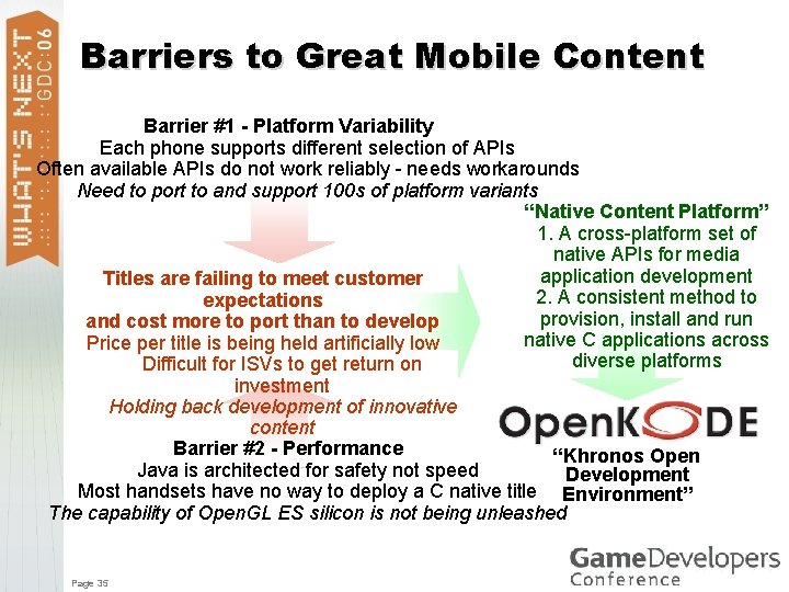 Barriers to Great Mobile Content Barrier #1 - Platform Variability Each phone supports different