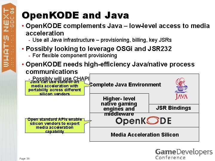 Open. KODE and Java • Open. KODE complements Java – low-level access to media