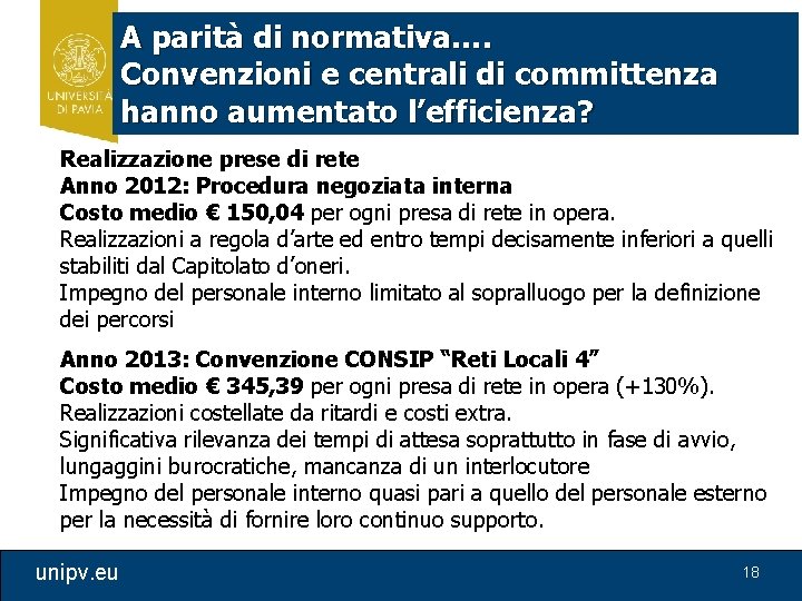 A parità di normativa…. Convenzioni e centrali di committenza hanno aumentato l’efficienza? Realizzazione prese