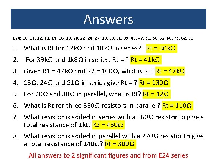 Answers E 24: 10, 11, 12, 13, 15, 16, 18, 20, 22, 24, 27,