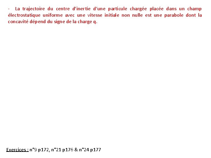 - La trajectoire du centre d’inertie d’une particule chargée placée dans un champ électrostatique