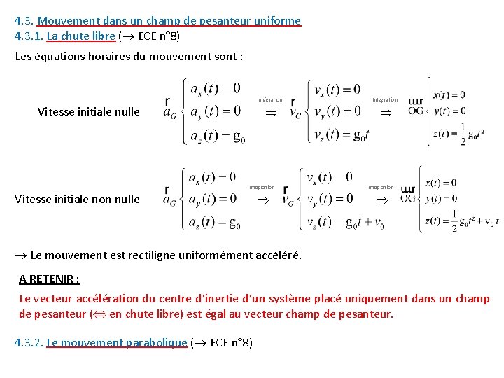 4. 3. Mouvement dans un champ de pesanteur uniforme 4. 3. 1. La chute
