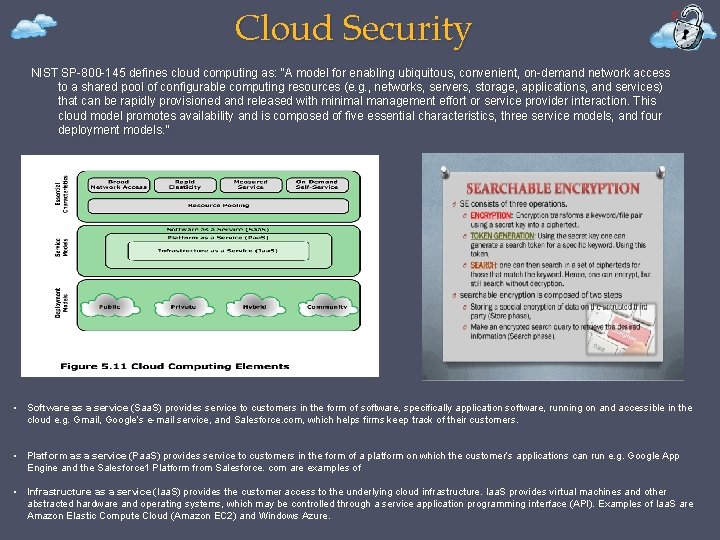 Cloud Security NIST SP-800 -145 defines cloud computing as: “A model for enabling ubiquitous,