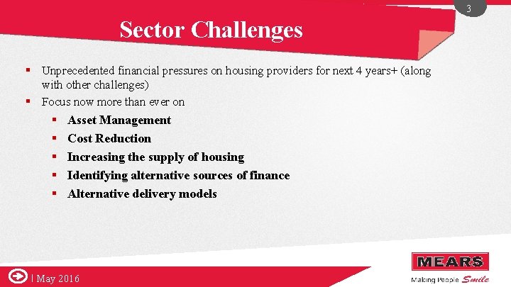 3 Sector Challenges § Unprecedented financial pressures on housing providers for next 4 years+