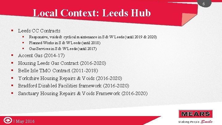 6 Local Context: Leeds Hub § Leeds CC Contracts § § § § §