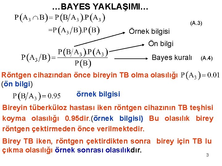 …BAYES YAKLAŞIMI… (A. 3) Örnek bilgisi Ön bilgi Bayes kuralı (A. 4) Röntgen cihazından