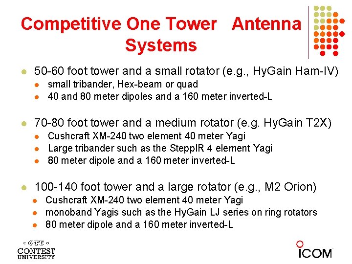 Competitive One Tower Antenna Systems l 50 -60 foot tower and a small rotator