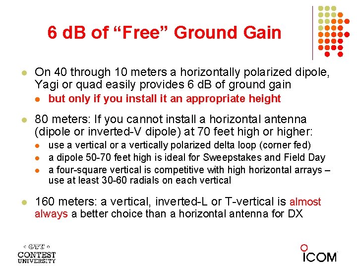 6 d. B of “Free” Ground Gain l On 40 through 10 meters a