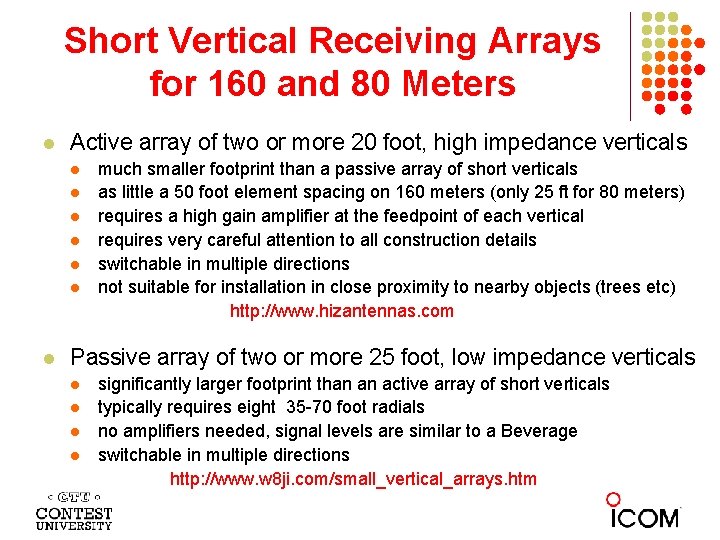 Short Vertical Receiving Arrays for 160 and 80 Meters l Active array of two