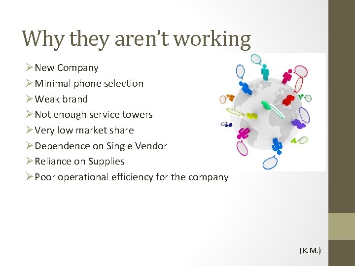 Why they aren’t working ØNew Company ØMinimal phone selection ØWeak brand ØNot enough service