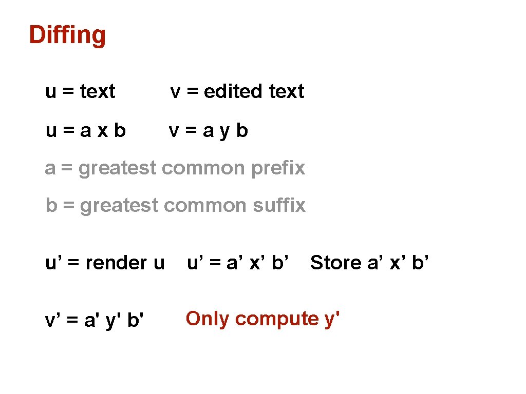 Diffing u = text v = edited text u=axb v=ayb a = greatest common