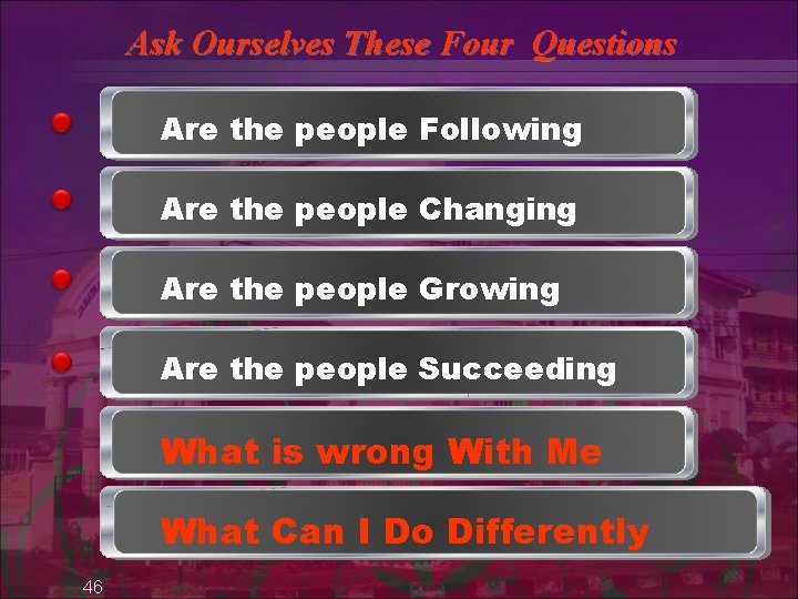 Ask Ourselves These Four Questions Are the people Following Are the people Changing Are