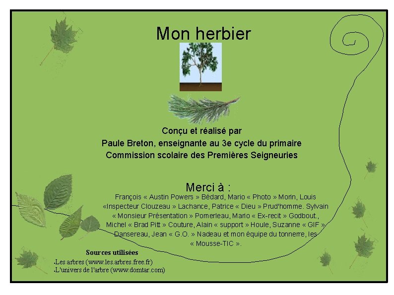 Mon herbier Conçu et réalisé par Paule Breton, enseignante au 3 e cycle du