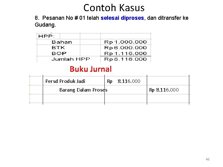 Contoh Kasus 8. Pesanan No # 01 telah selesai diproses, dan ditransfer ke Gudang.