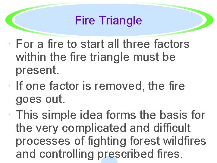 Fire Triangle · For a fire to start all three factors within the fire