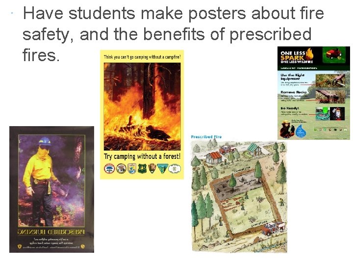 · Have students make posters about fire safety, and the benefits of prescribed fires.
