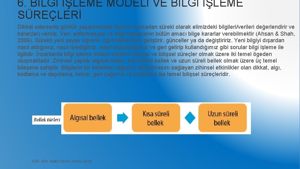 6. BİLGİ İŞLEME MODELİ VE BİLGİ İŞLEME SÜREÇLERİ Dikkat ederseniz günlük yaşantımızda farkına varmadan