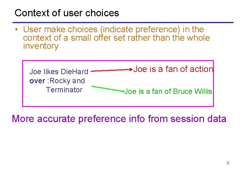 Context of user choices • User make choices (indicate preference) in the context of