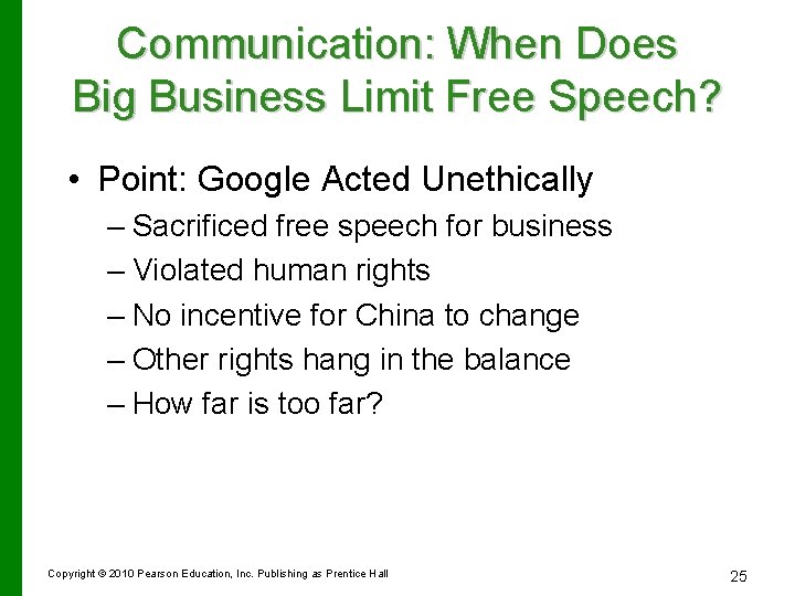 Communication: When Does Big Business Limit Free Speech? • Point: Google Acted Unethically –