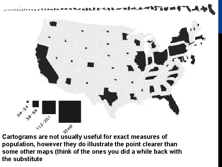 Cartograms are not usually useful for exact measures of population, however they do illustrate
