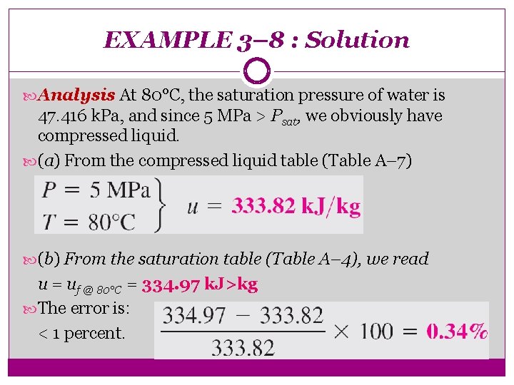 EXAMPLE 3– 8 : Solution Analysis At 80°C, the saturation pressure of water is