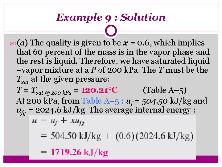 Example 9 : Solution (a) The quality is given to be x = 0.