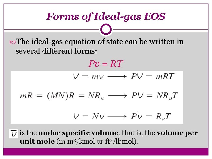 Forms of Ideal-gas EOS The ideal-gas equation of state can be written in several