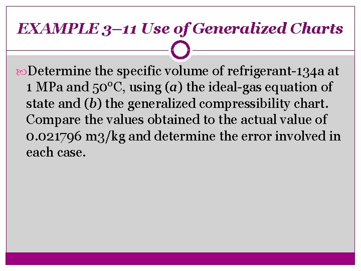 EXAMPLE 3– 11 Use of Generalized Charts Determine the specific volume of refrigerant-134 a