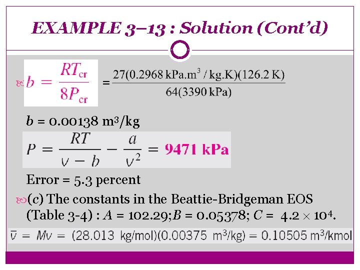 EXAMPLE 3– 13 : Solution (Cont’d) = b = 0. 00138 m 3/kg Error