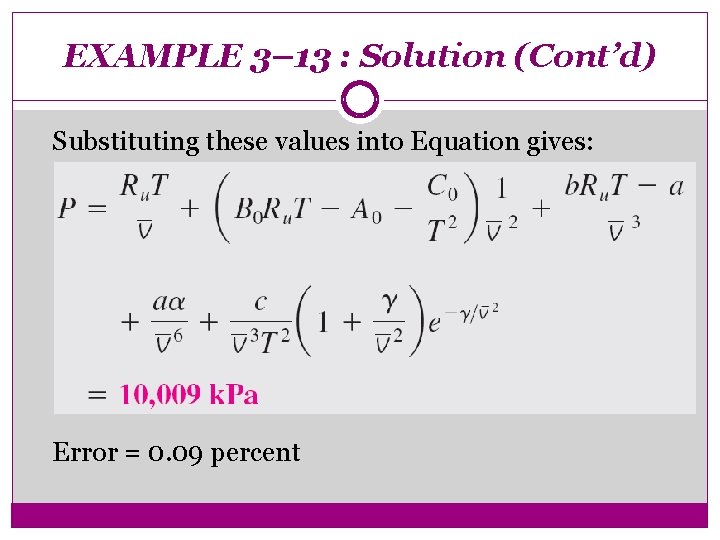 EXAMPLE 3– 13 : Solution (Cont’d) Substituting these values into Equation gives: Error =