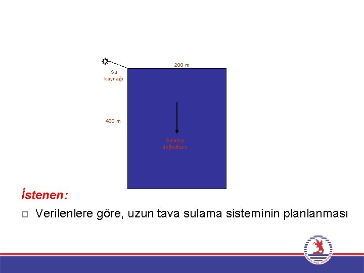 200 m Su kaynağı 400 m Sulama doğrultusu İstenen: o Verilenlere göre, uzun tava