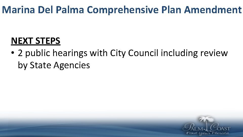 Marina Del Palma Comprehensive Plan Amendment NEXT STEPS • 2 public hearings with City