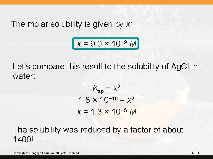 The molar solubility is given by x: x = 9. 0 × 10− 9