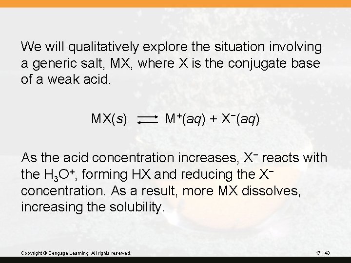 We will qualitatively explore the situation involving a generic salt, MX, where X is