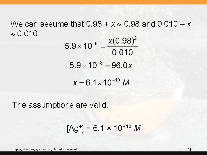 We can assume that 0. 98 + x 0. 98 and 0. 010 –