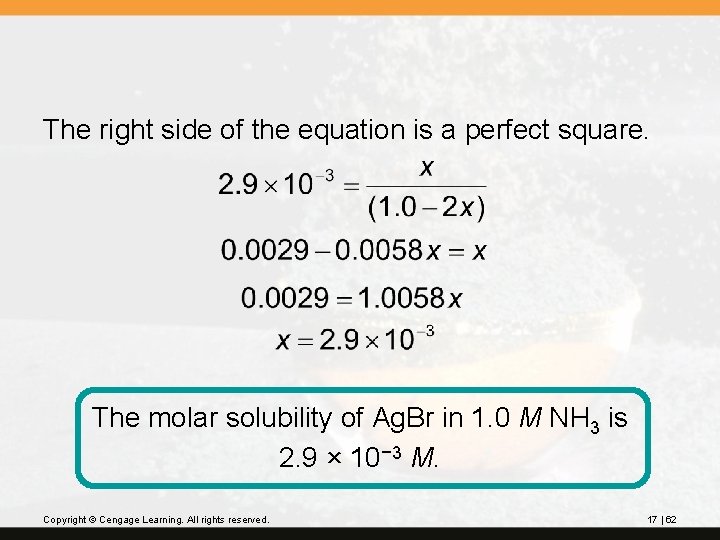 The right side of the equation is a perfect square. The molar solubility of