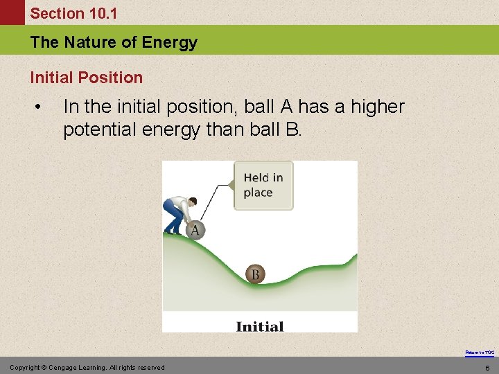 Section 10. 1 The Nature of Energy Initial Position • In the initial position,